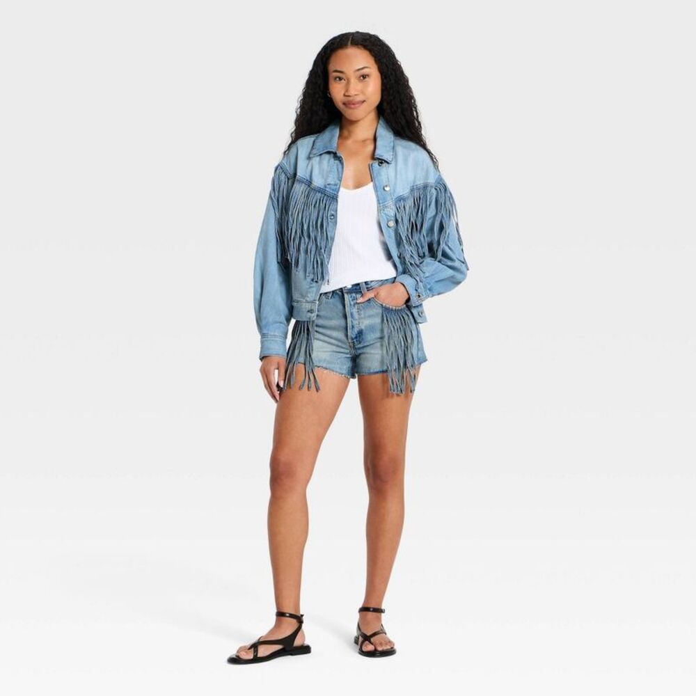 Universal Thread - Women's Fringe Denim Jacket - Universal Thread Lig Light Wash - Picture 3 of 3